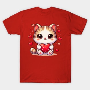 Cute White Kitten With Hearts And Valentines T-Shirt